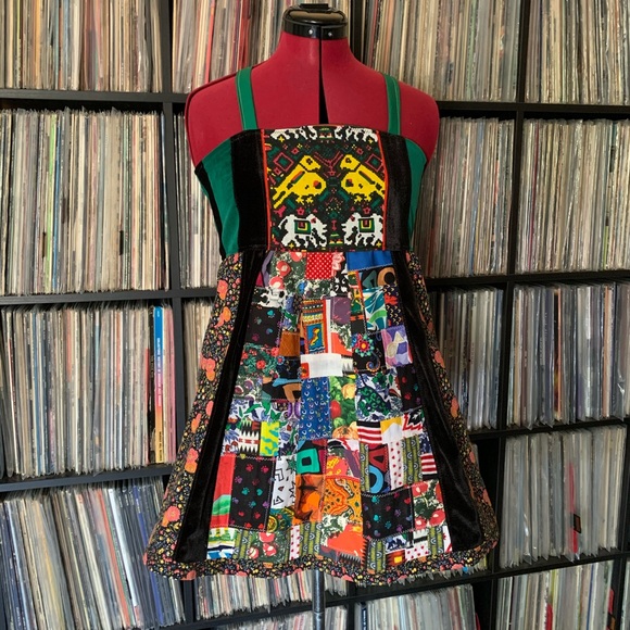 patchwork boho hippie apron bird top velvet XS 🌲 - Picture 9 of 9